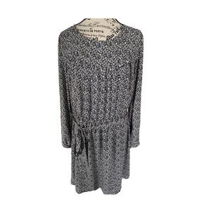 Loft Plus Long Sleeve Floral Knee Length Elastic Tie Waist Dress Size 16